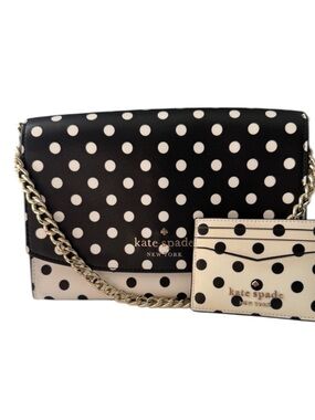 Kate Spade New York Carson Dot Dot Dot Black White Polka Dot Bag Card Case | EUC